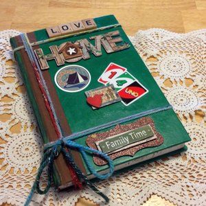 Hand painted Home and Family rescued book decor